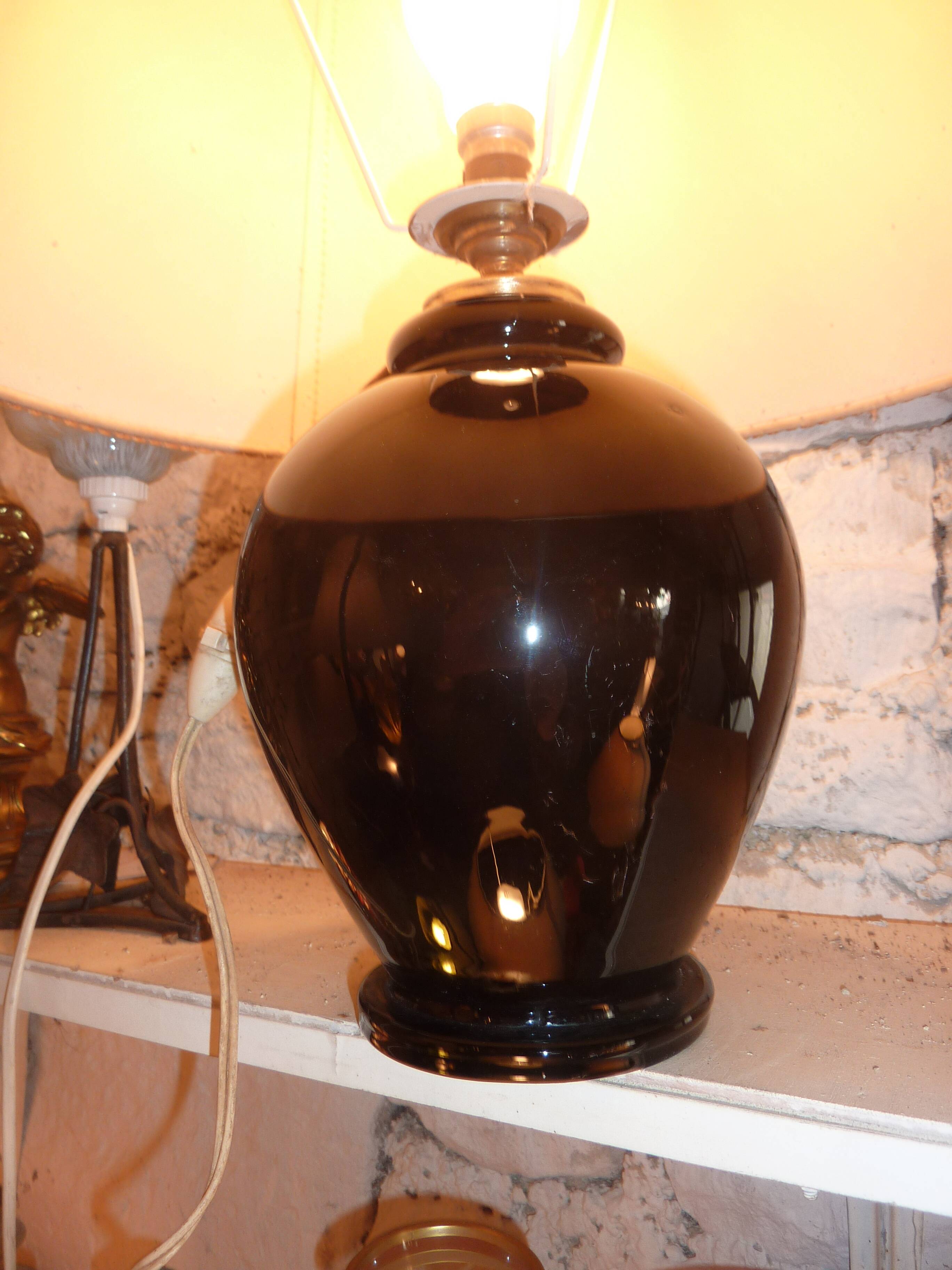 black opaline glass lamp (attributed to Jacques Adnet)
