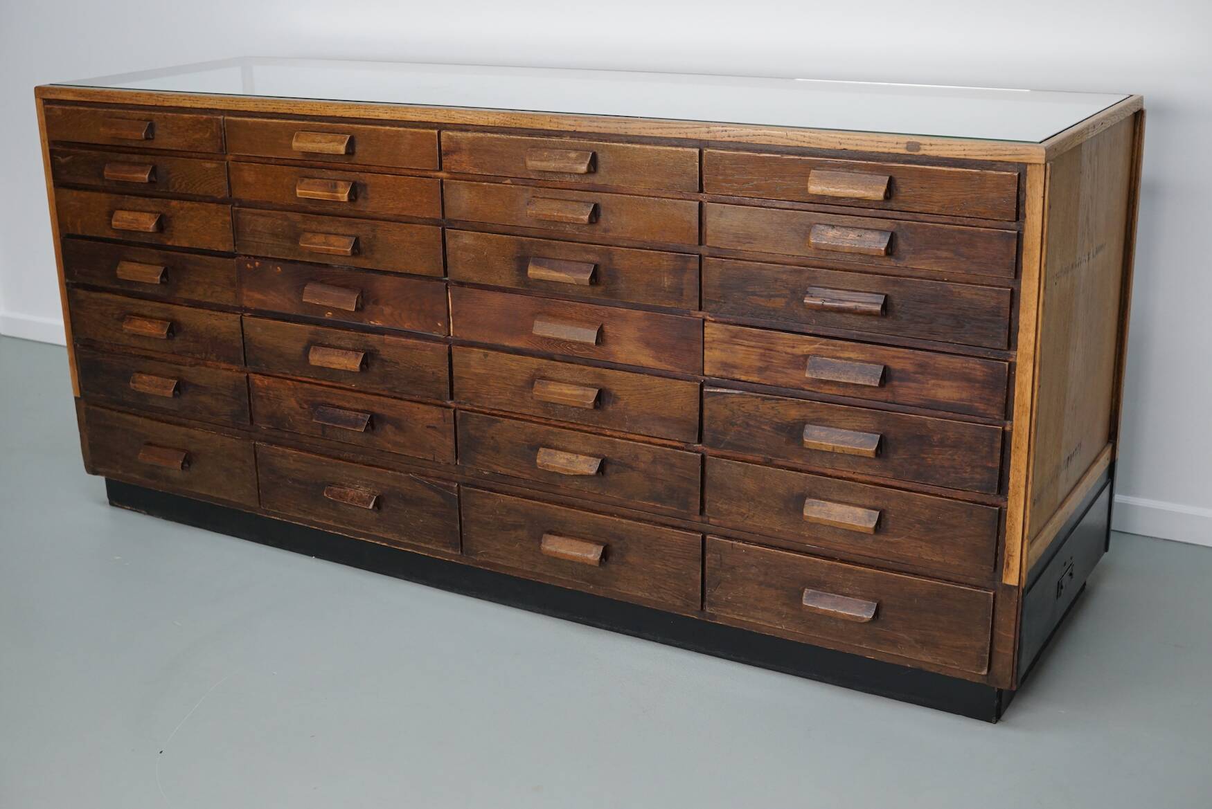 Vintage German Oak Glass Shop Counter Haberdashery Cabinet Vitrine, ca 1950