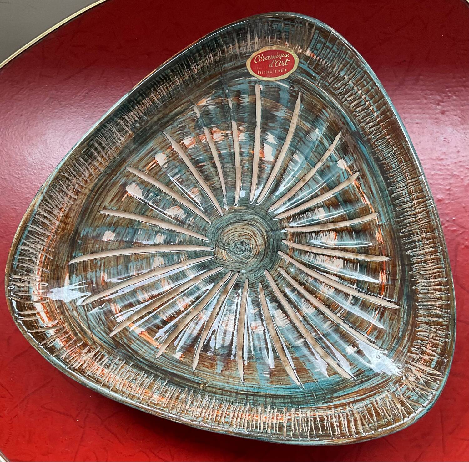 Vintage enameled ceramic art pocket tray
