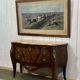 Commode de style Louis XV en bois de rose, chêne et dessus marbre