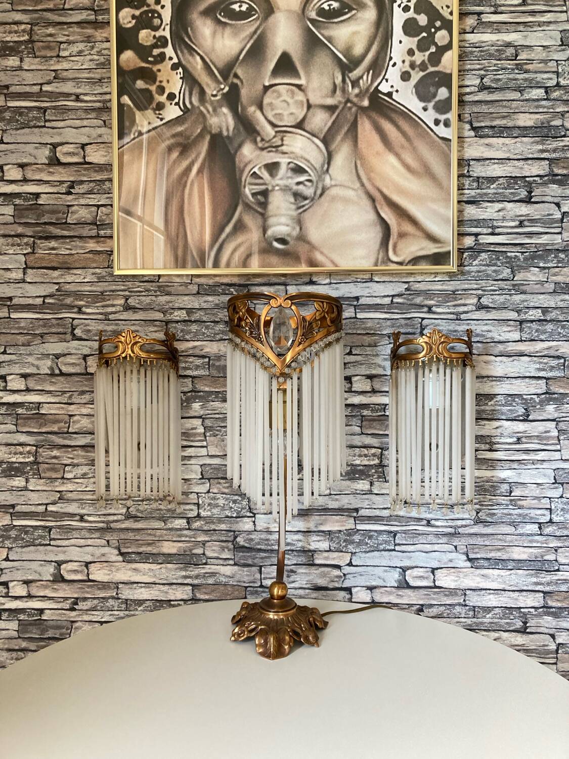 Guimard-style sign neck lamp with two wall lights