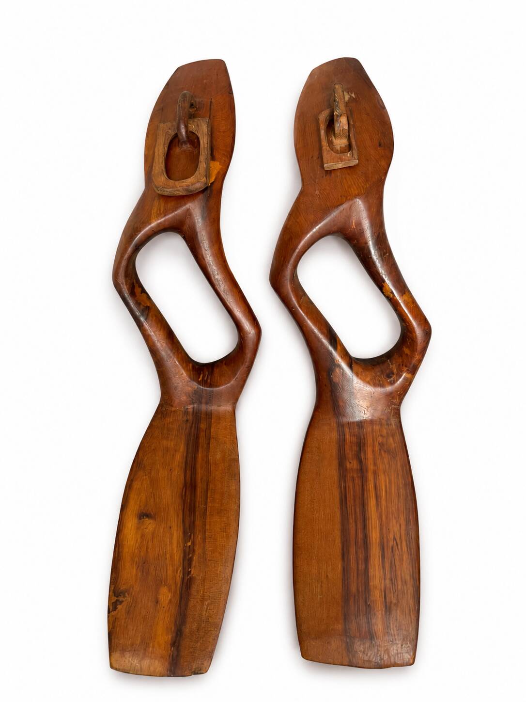 Paire de sculptures murales abstraites modernistes en bois massif, diptyque