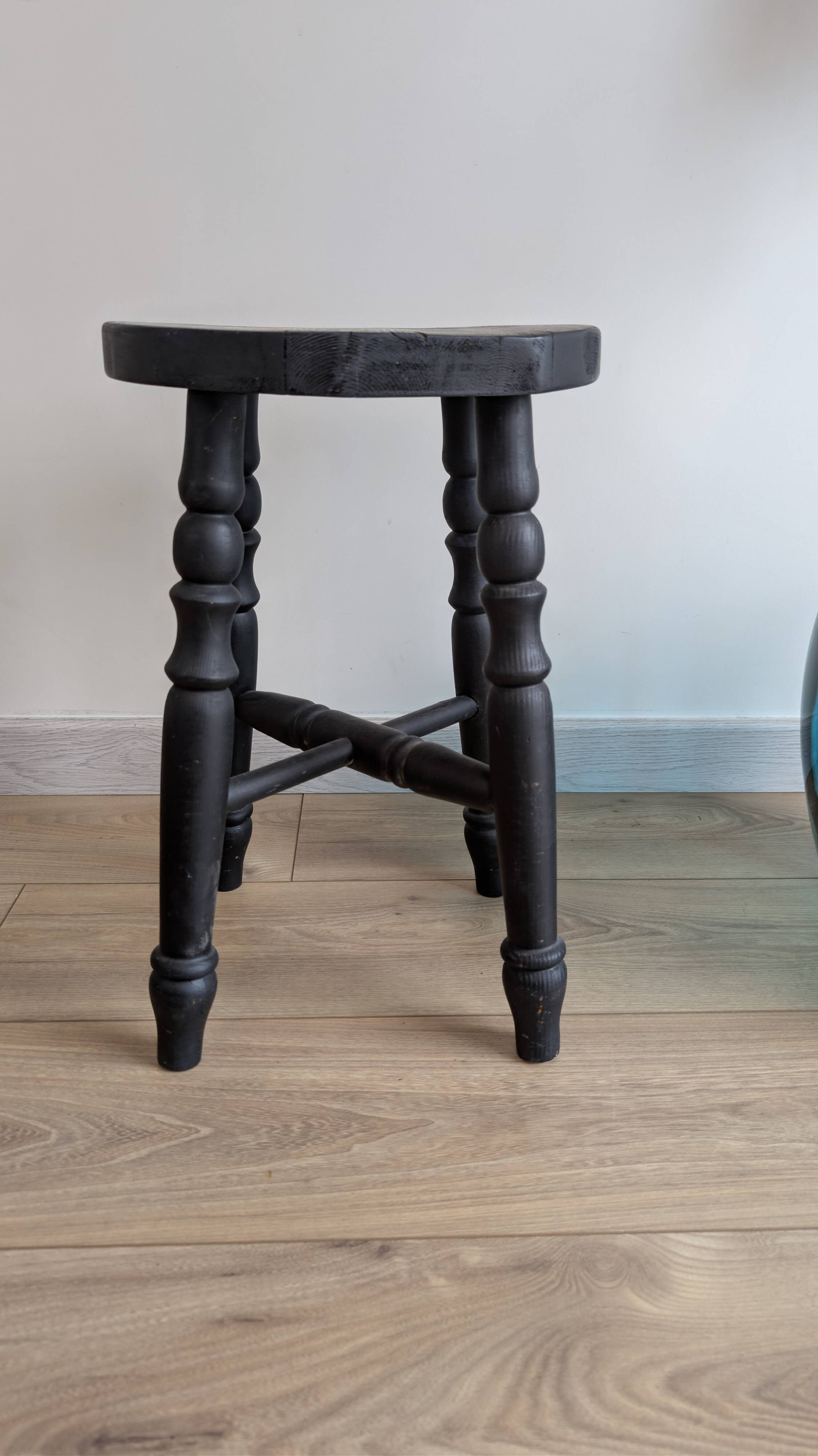 Antique solid wood stool with turned legs – rustic country style