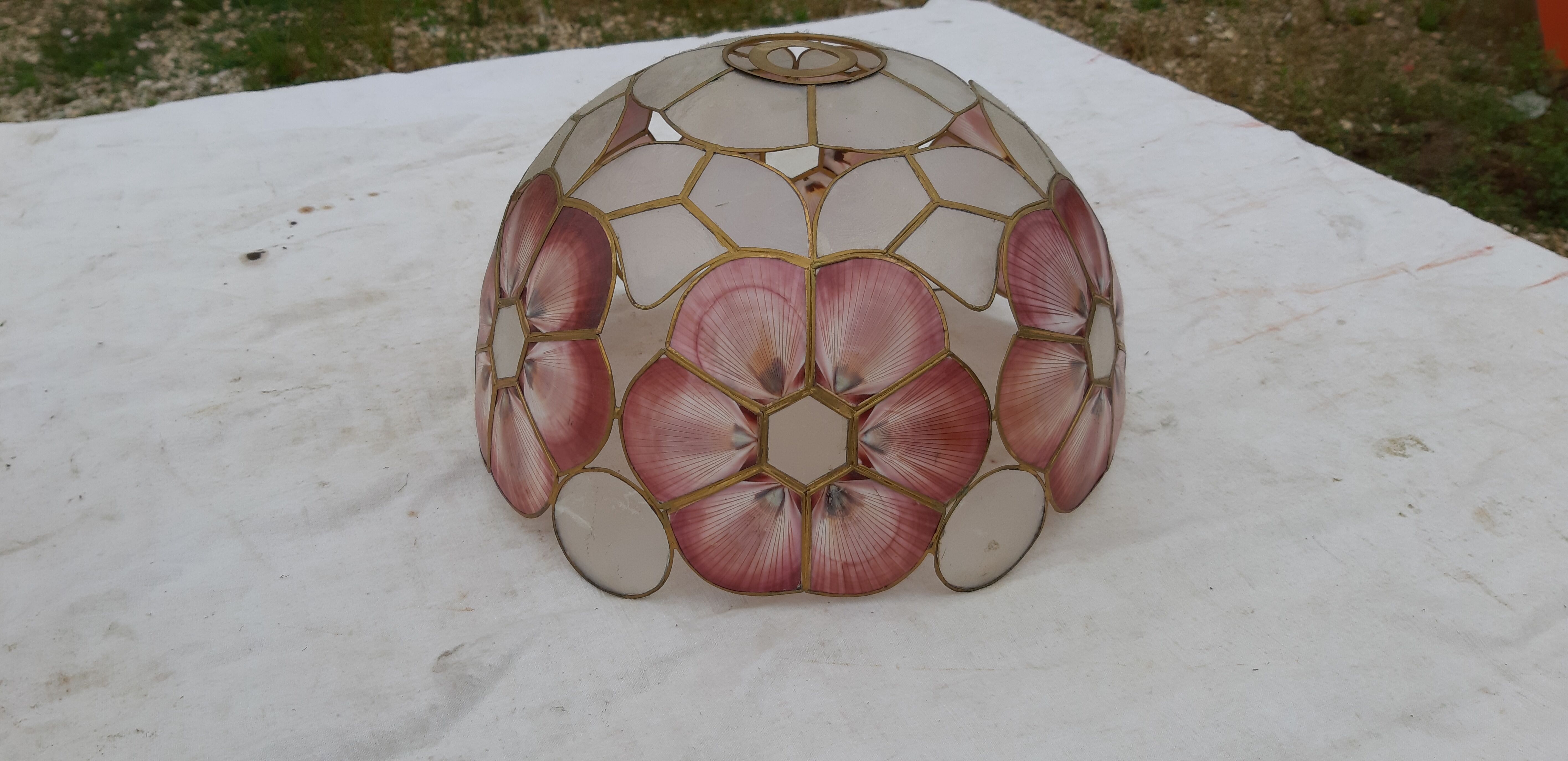 Pair of vintage pendant lamps in brass mother-of-pearl and shells