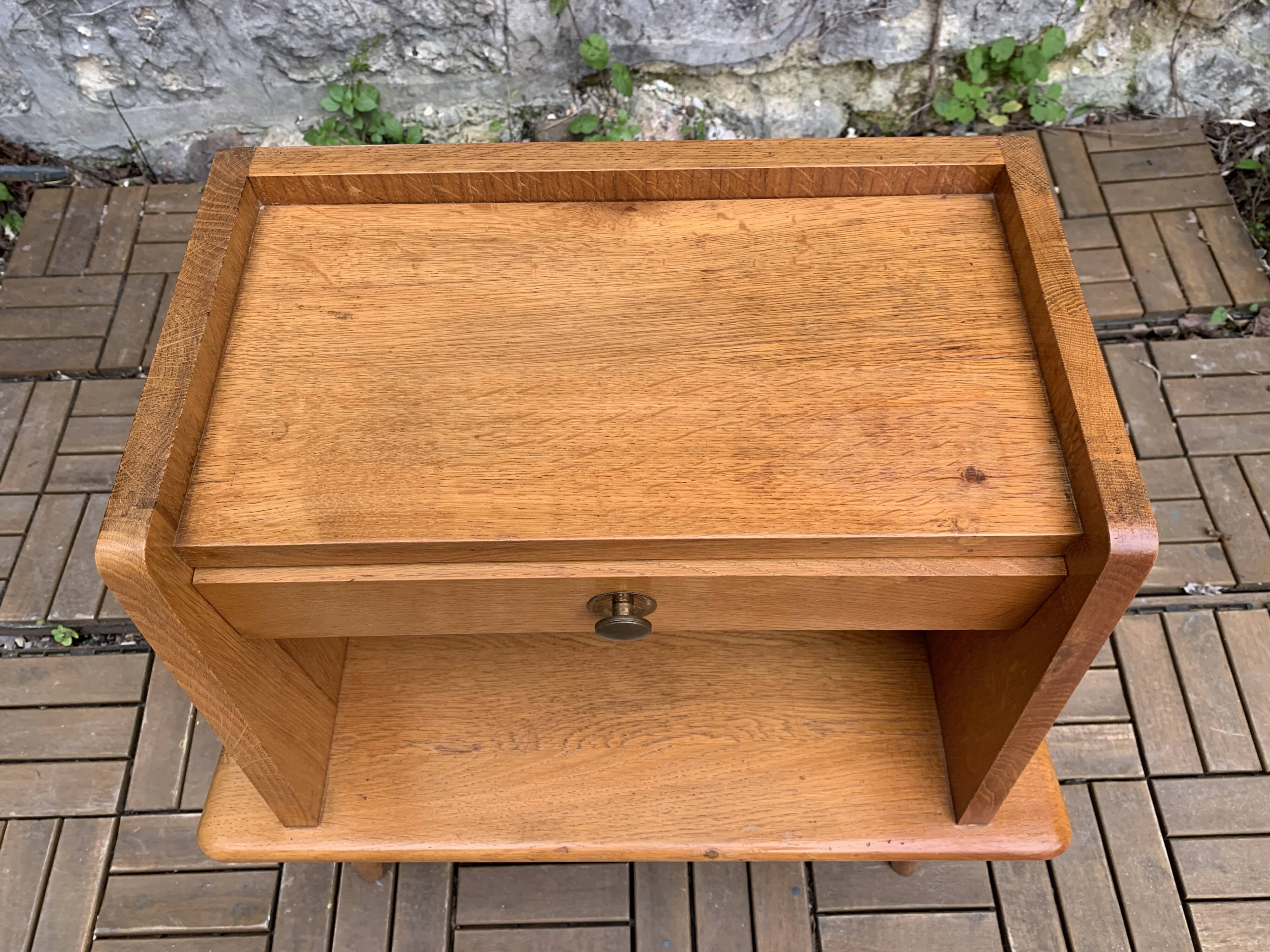 Solid oak compass feet bedside table 1950