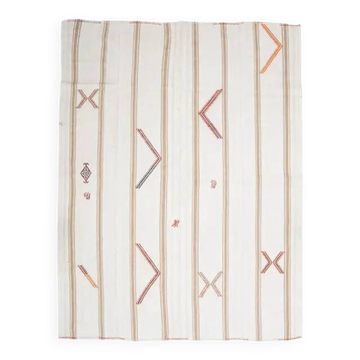 White Brown Antique Handmade Wool Kilim Rug 190x251