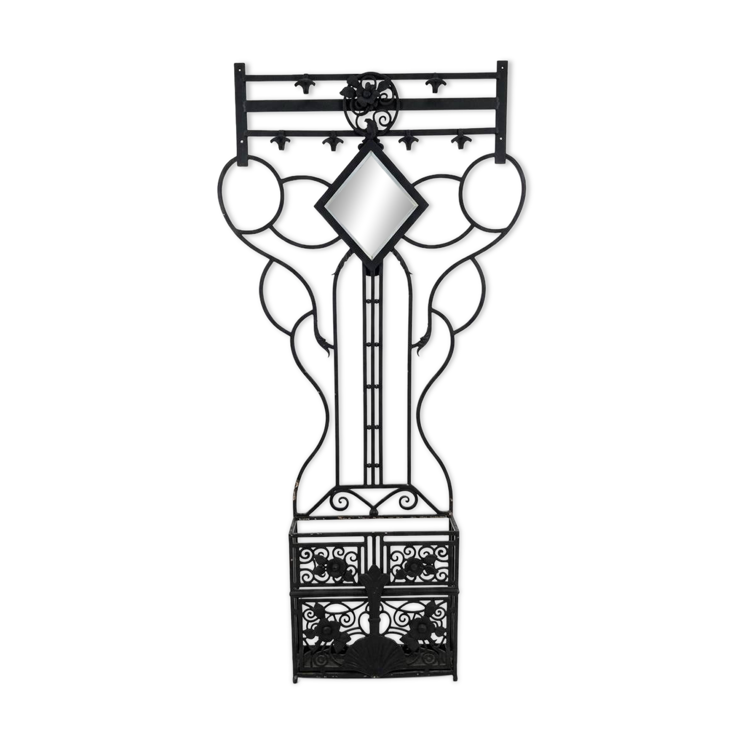 Art Deco coat rack wardrobe in wrought iron from the 1930s.