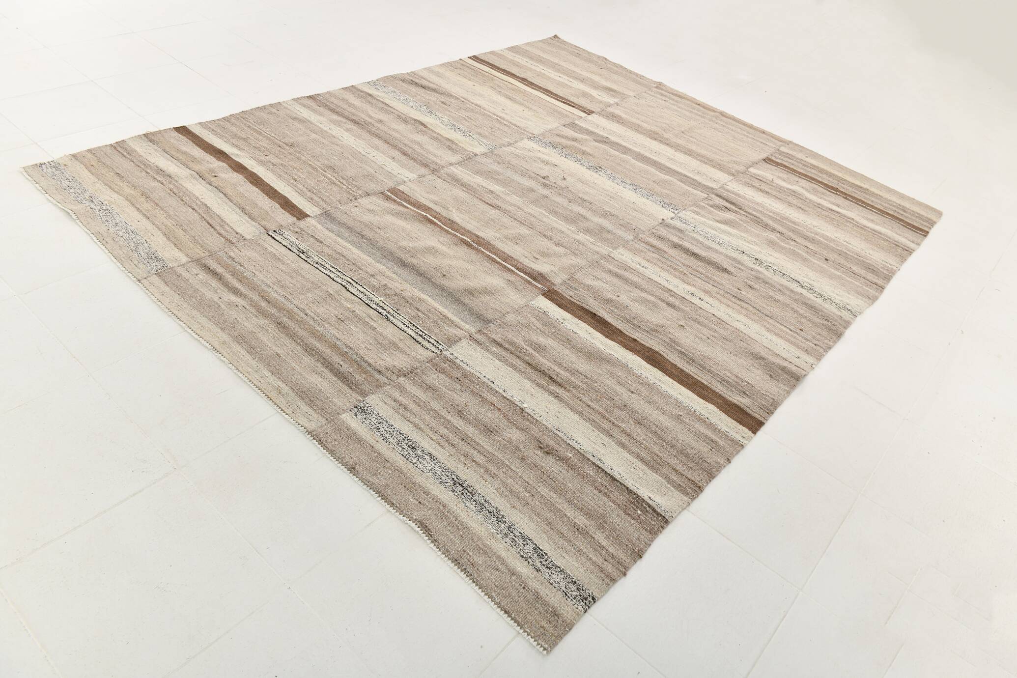 8x10 Kilim Brown & Cream Contemporary Kilim Rug, 233x293Cm