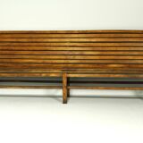Long indoor railway station bench in solid beech wood 1930