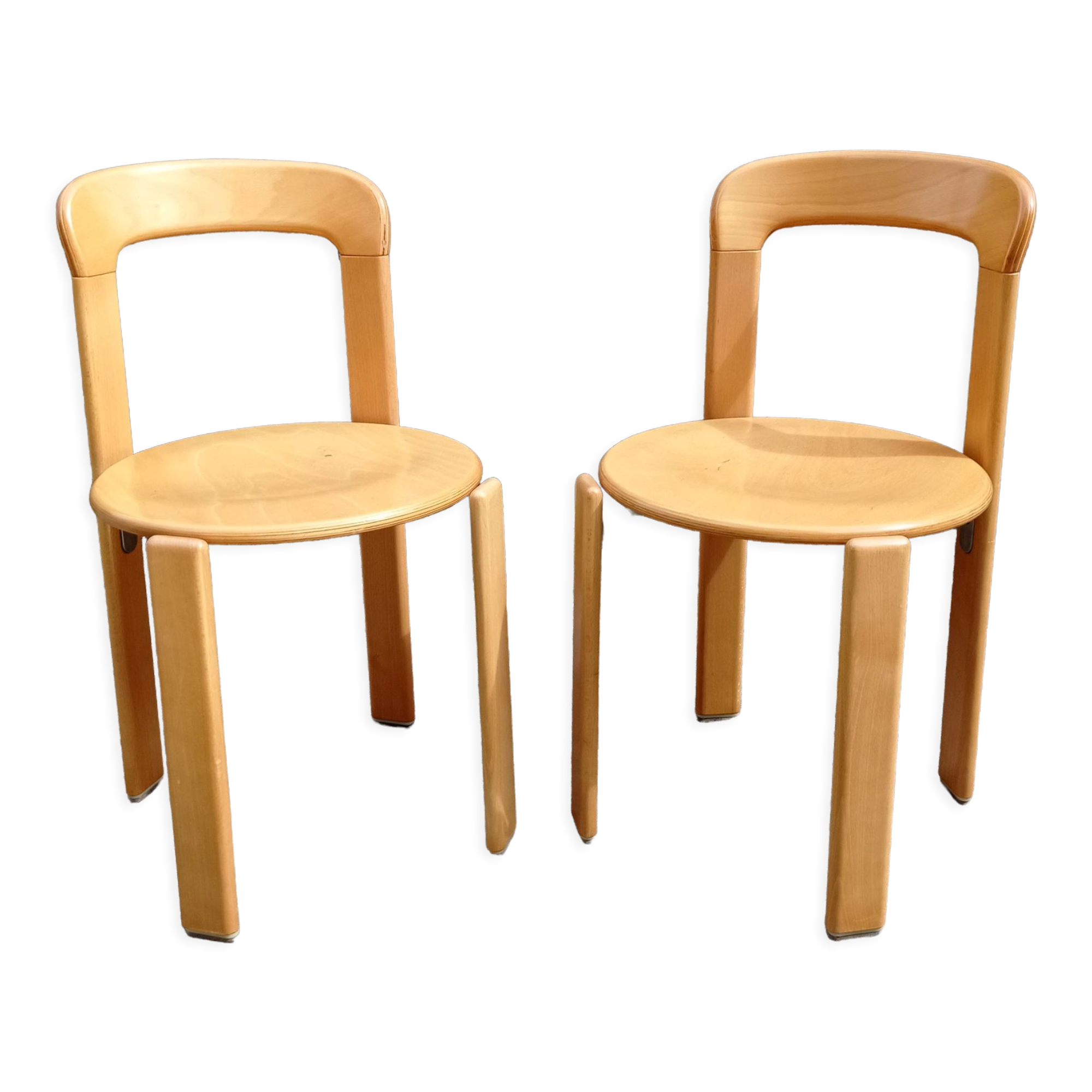 Pair of Bruno rey chairs in blond wood from the 80s