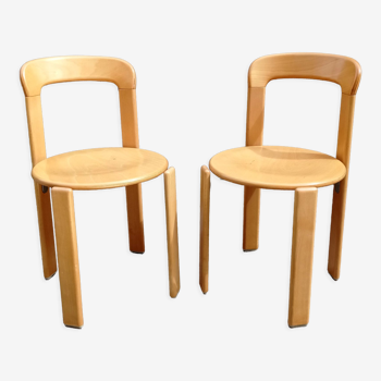 Pair of Bruno rey chairs in blond wood from the 80s