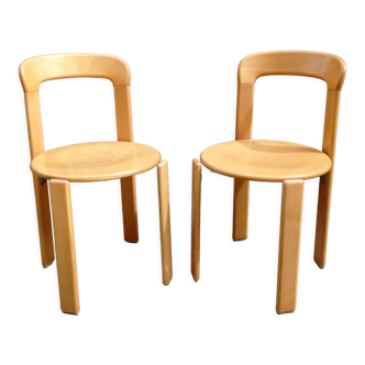 Pair of Bruno rey chairs in blond wood from the 80s