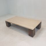 Travertine coffee table with wenge, 1970s