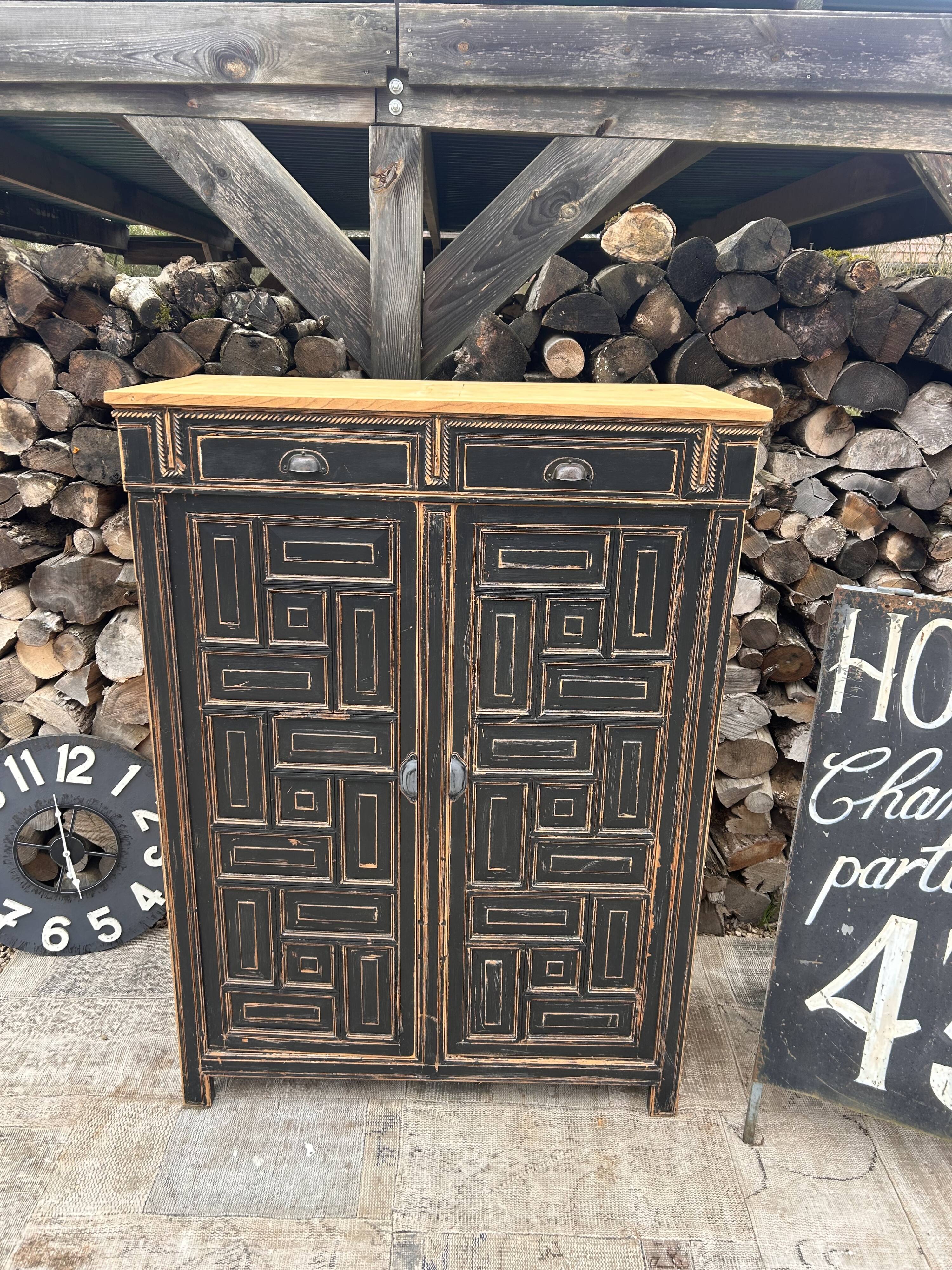 Storage furniture / Antique black wood and wood sideboard