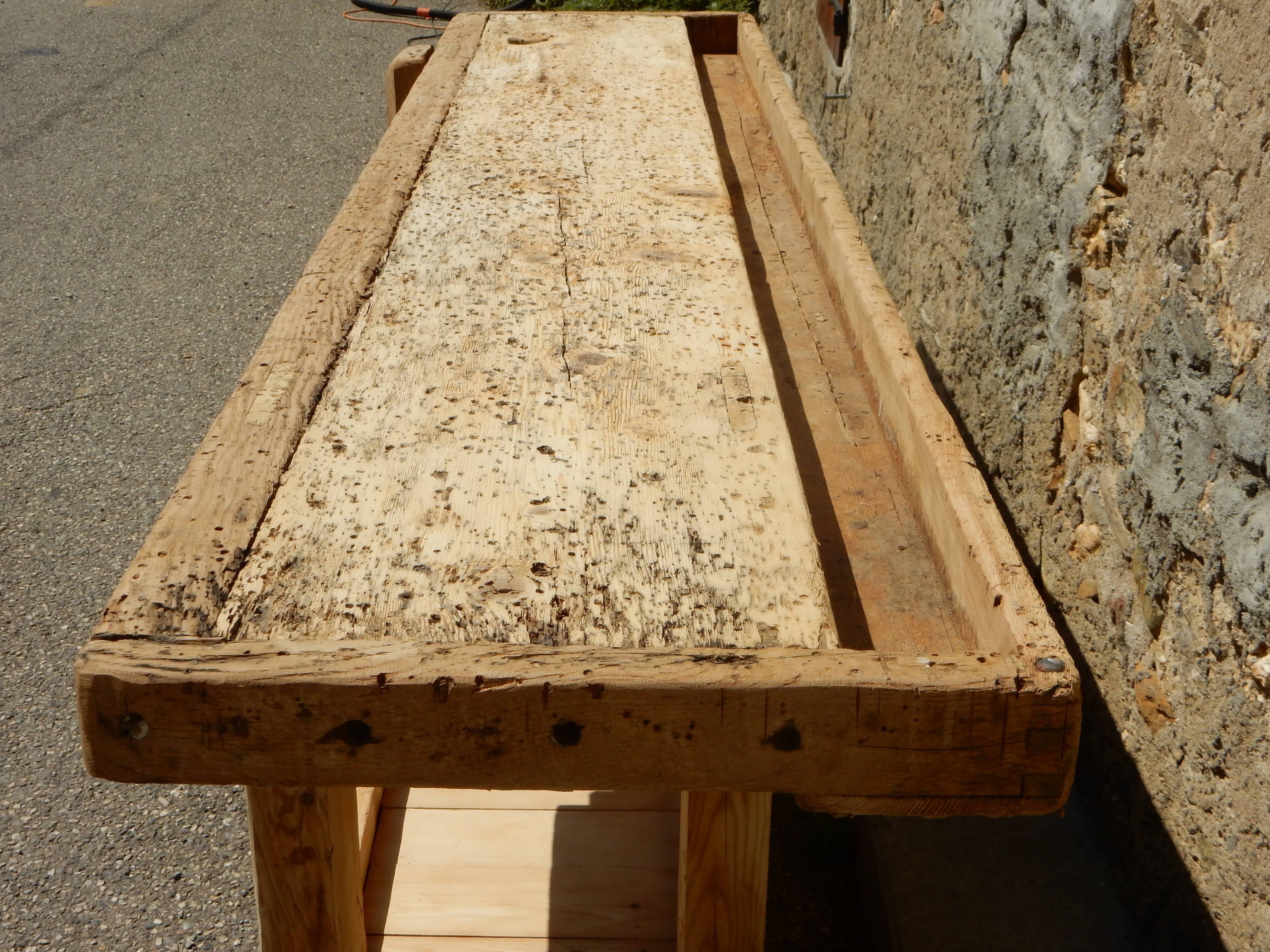 Large oak and fir carpenter's workbench - Old trade furniture