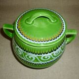 Green tripod pot with ceramic lid