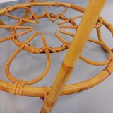 Round coffee table with 60's vintage rattan magazine tray