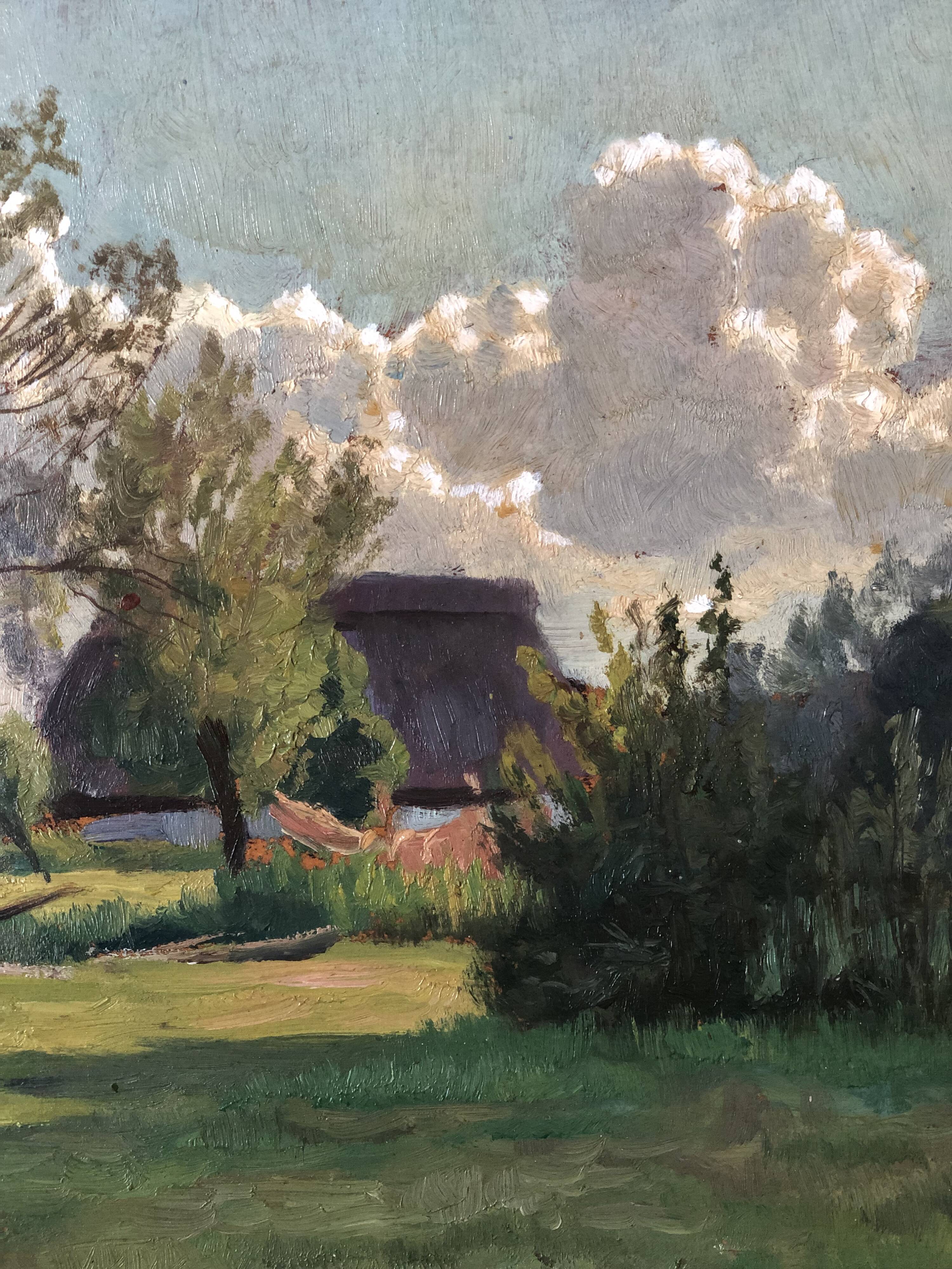 Vintage Original Landscape Oil Painting: Framed Countryside Cottage Art