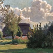 Vintage Original Landscape Oil Painting: Framed Countryside Cottage Art