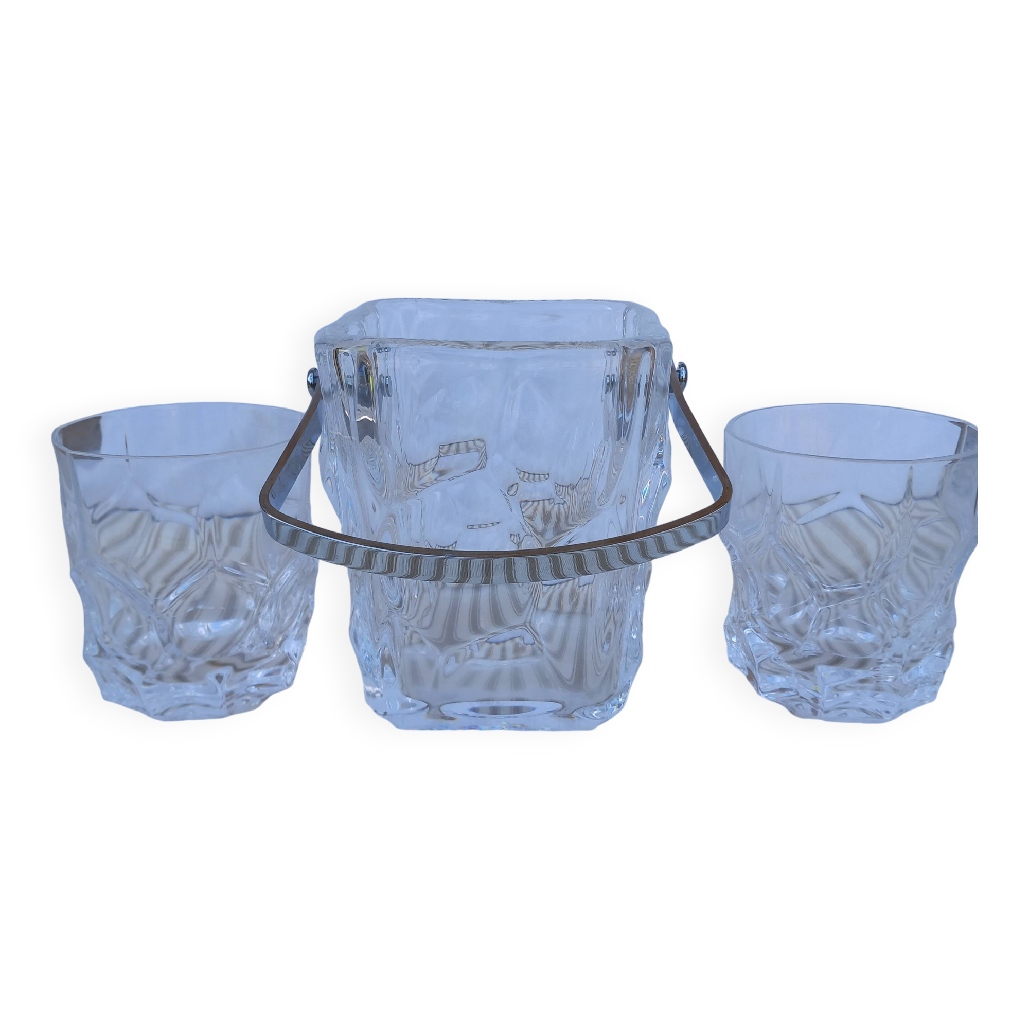 Ice bucket and 2 vintage whisky glasses in Sèvres crystal