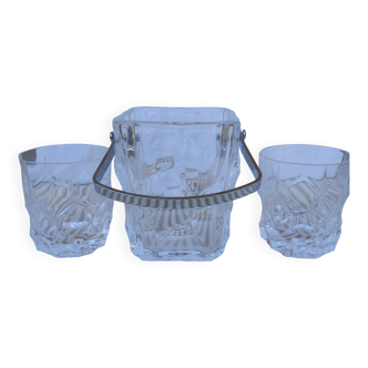 Ice bucket and 2 vintage whisky glasses in Sèvres crystal