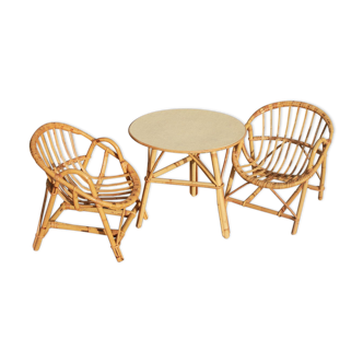 Ensemble vintage pour enfant en rotin