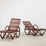 Pair of Bamboo and Rattan Chaise Lounges Germany 1950s