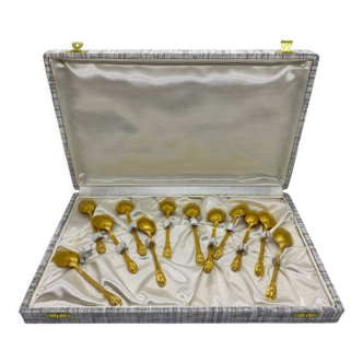 Box of 12 small silver-gilt teaspoons