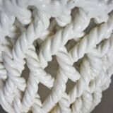 White enameled ceramic pot cover, braided, openwork, vintage