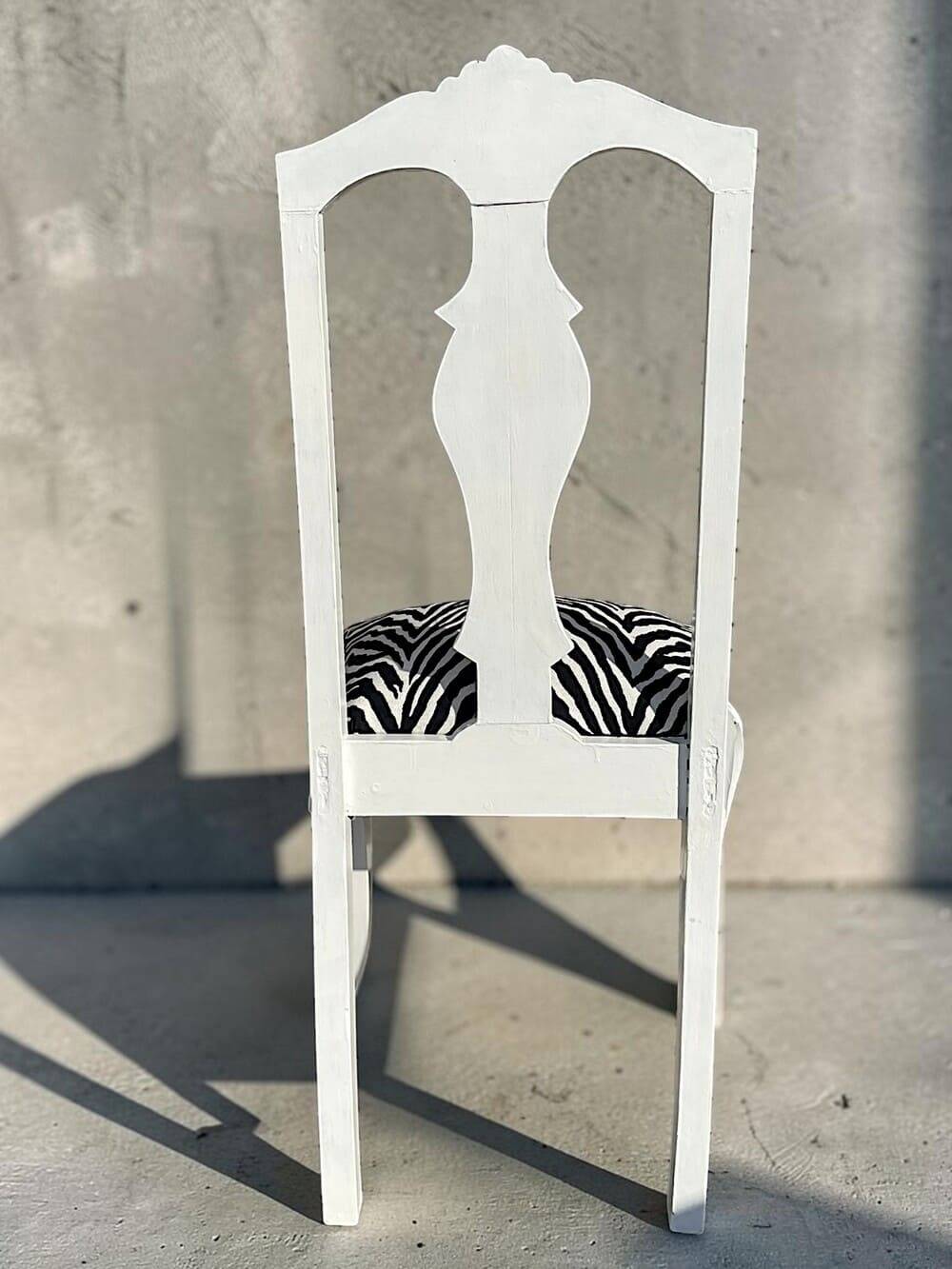 Antique Baroque chair redesigned in Zebra fabric