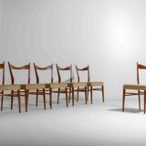 Set of slender mid-century dining chairs with finely curved backs, 1960s