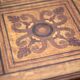 Wood table with marquetry, table with an antique parquet top, antique table.