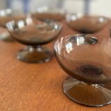 Set of 6 Vintage 1970s French Bistro Style Smoked Glass Sorbet Ice Cream Cups