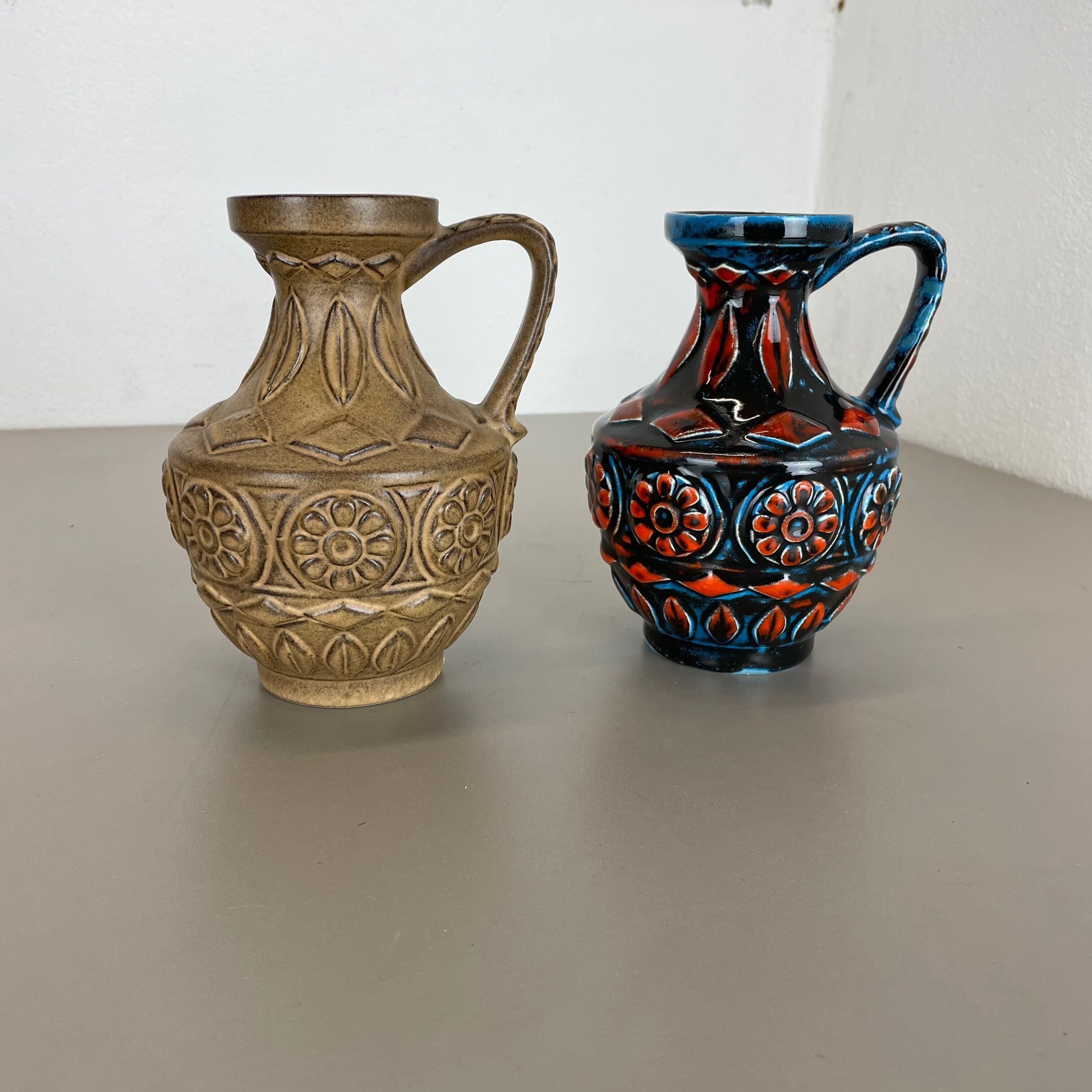 Set of 2 Multi-Color Fat Lava Op Art Pottery Vase by Bay Ceramics Germany, 1960s