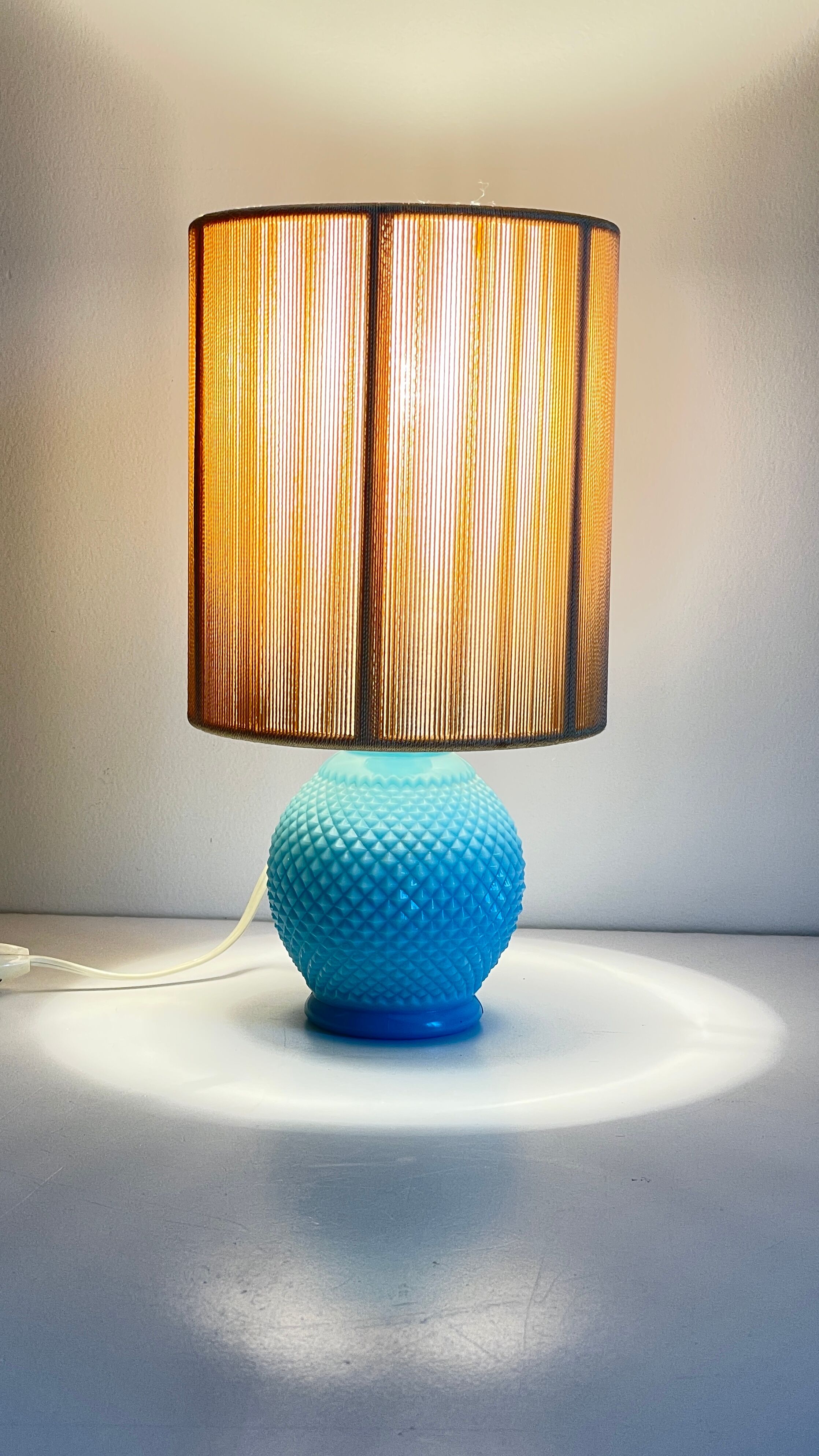 Vintage lamp in opaline blue and golden sons