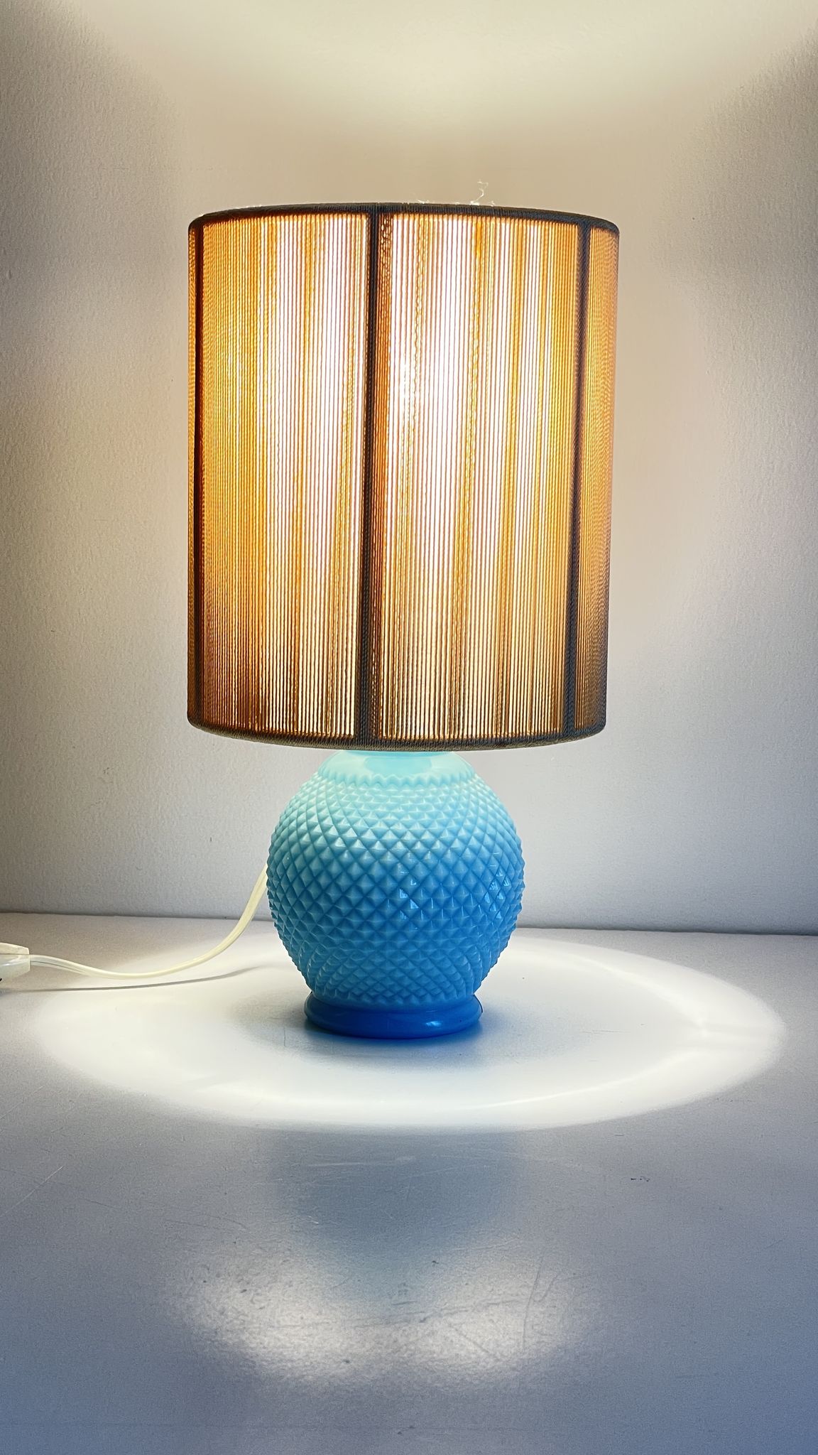 Vintage lamp in opaline blue and golden sons