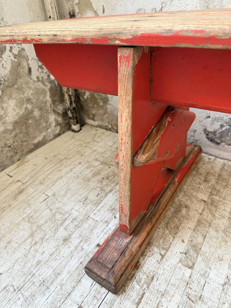 1950s oak bench with red patina, 2m