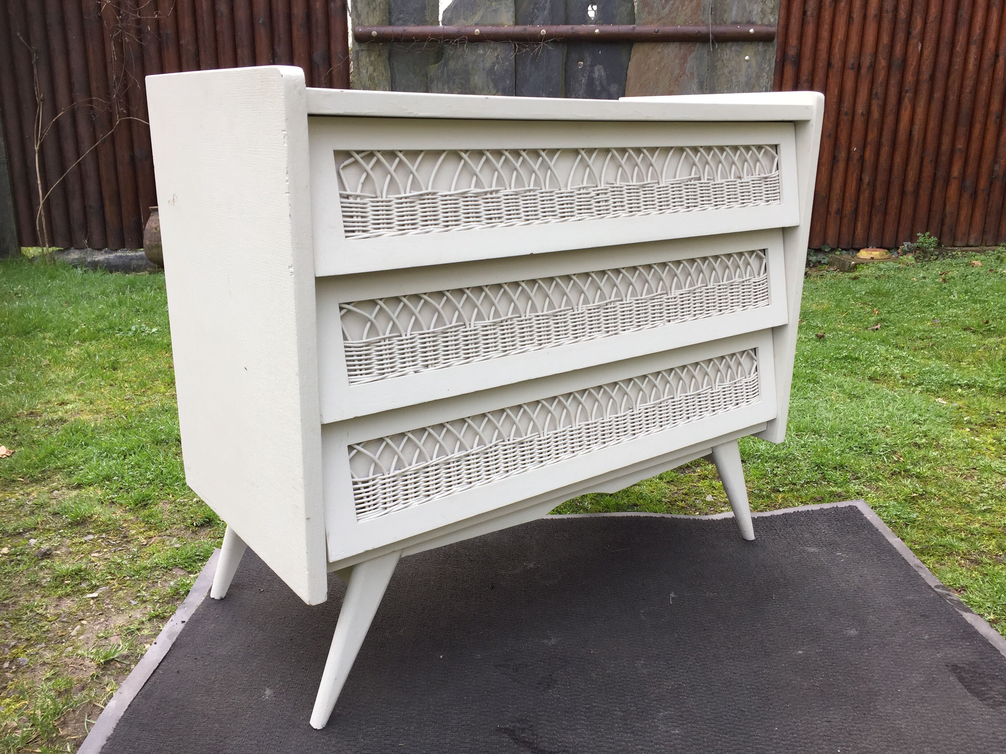 Vintage lacquered chest of drawers grey white