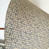 Wood and brass floor lamp