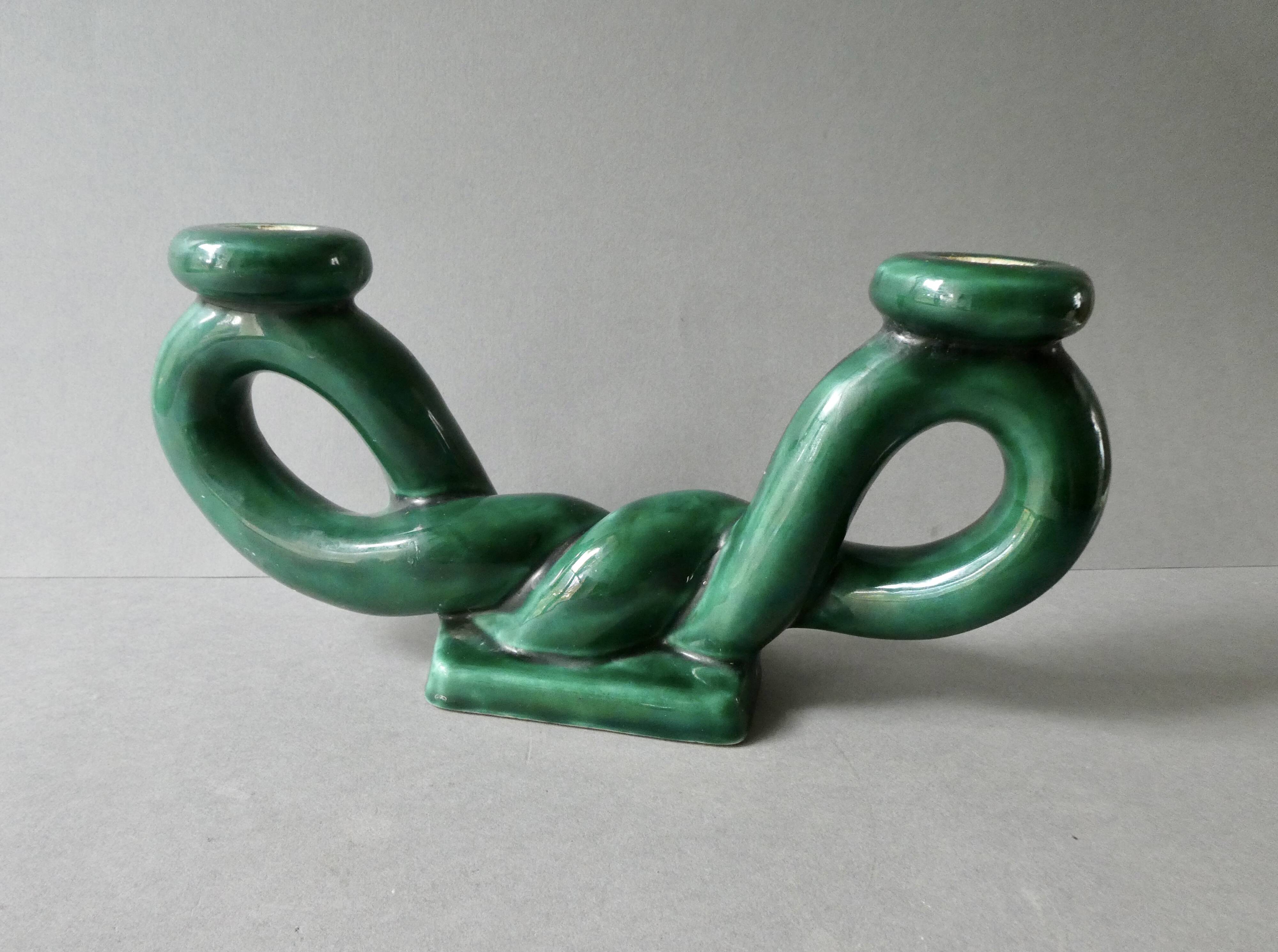 woven ceramic candlestick, slip, 1970s, Vallauris
