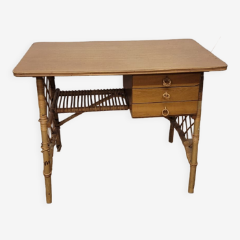 Bureau en rotin et chêne 1950