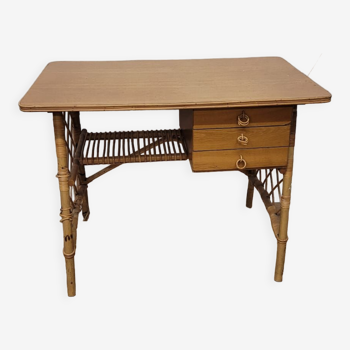 Rattan and oak desk 1950