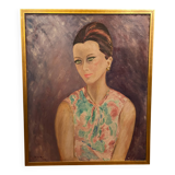 Oil on canvas signed - Portrait of a woman with green eyes