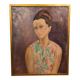 Oil on canvas signed - Portrait of a woman with green eyes
