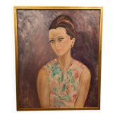 Oil on canvas signed - Portrait of a woman with green eyes