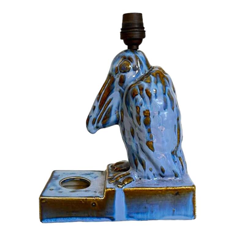 'Pelican' sculpture, Art Deco lamp base / inkwell in fine glazed stoneware