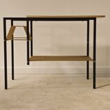 Vintage vinyl serving trolley in wood and gold metal