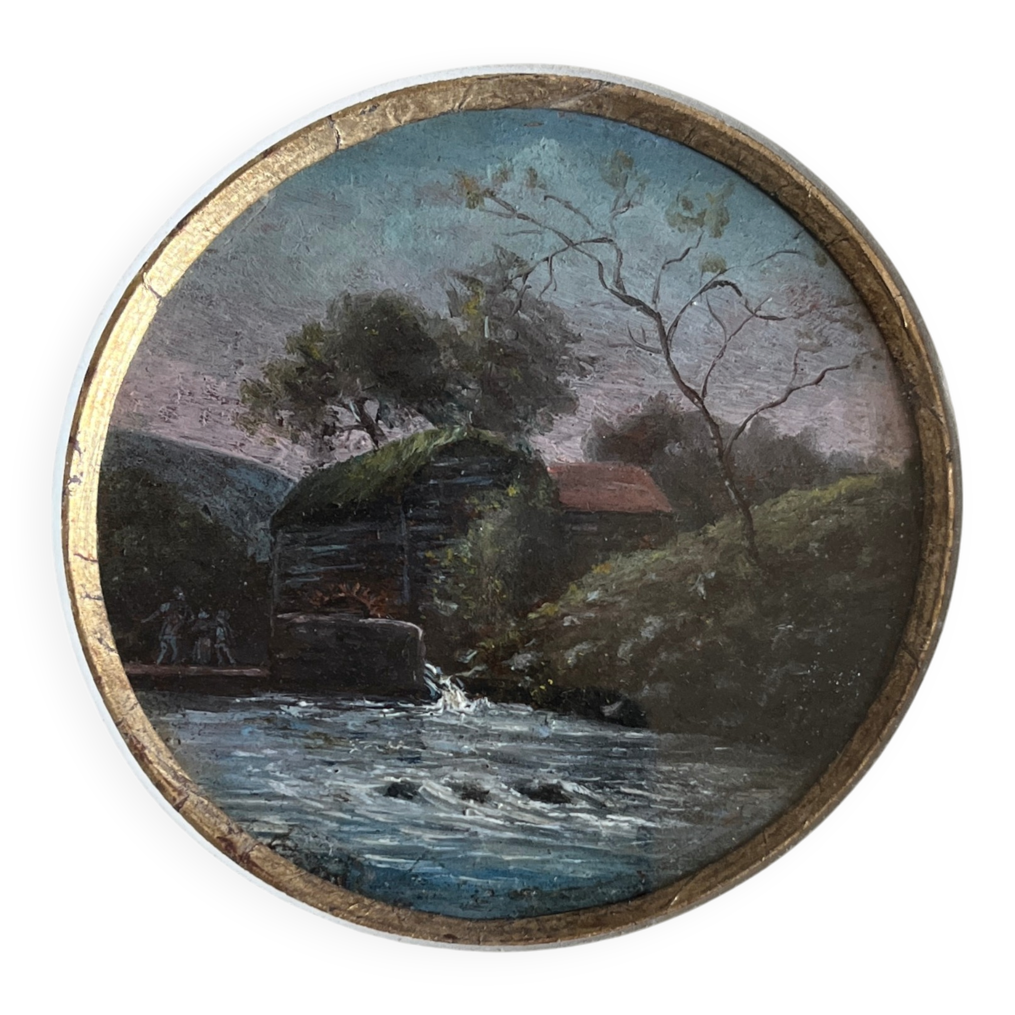 Tableau HSP Miniature "Animated Landscape with Watermill" 19th Century