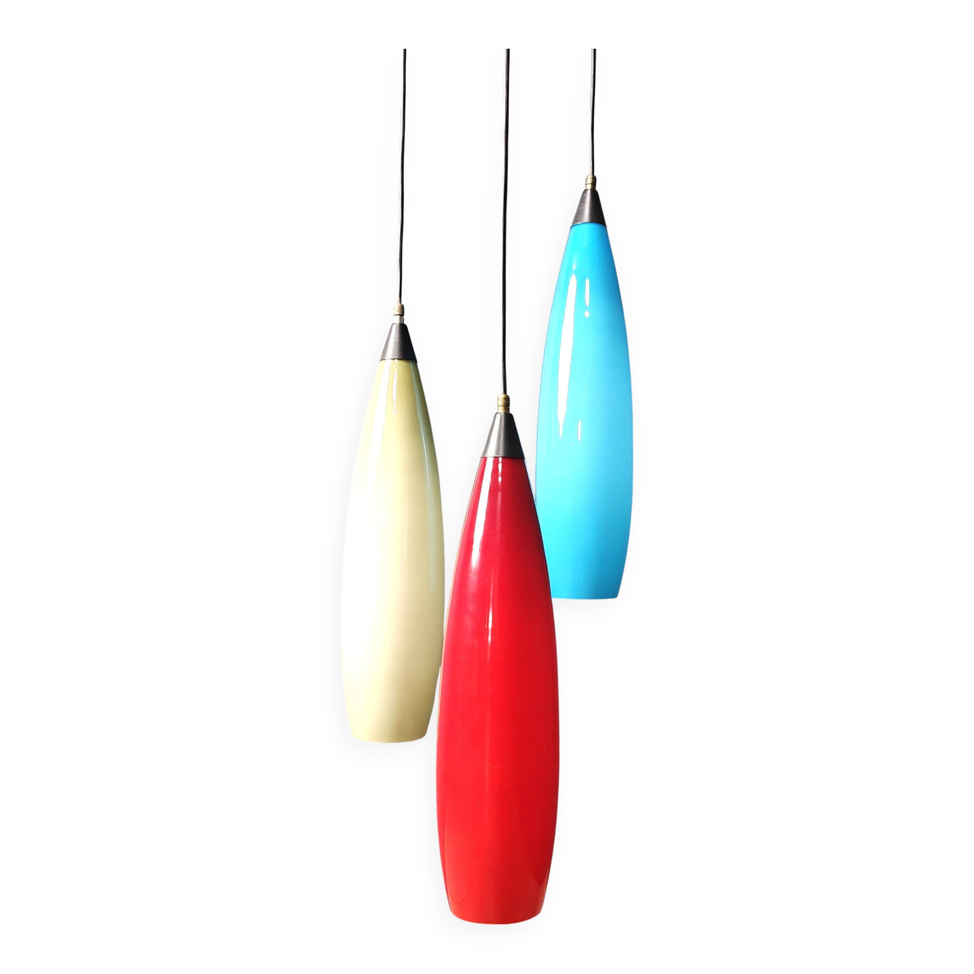 Vintage 3 glass pendant lights by Vistosi, 1970s