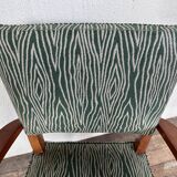 Pair of 50s Bridge armchairs vintage zebra pattern green
